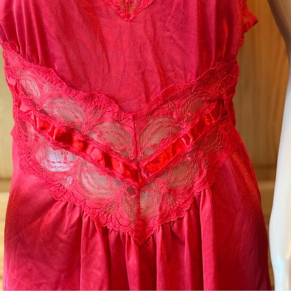 Vintage 70s 80s Petra Fashions Red Satin Lace Nightie Lingerie M Union Made - Picture 4 of 14